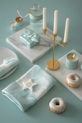 Wall Mural - Minimalist Blue and White Holiday Table Setting with Donuts