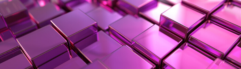 Wall Mural - abstract of pink and purple metallic cubes in a geometric pattern, creating a modern and futuristic 