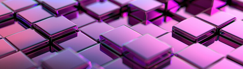 Wall Mural - abstract of glossy purple cubes in a geometrical layout, reflecting light. perfect for modern backgr
