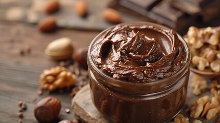 Poster - Chocolate paste with nuts in a jar Dessert Vegetarian food : Generative AI