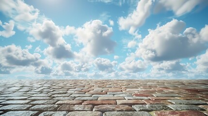 Poster - Empty brick floor and sky clouds background : Generative AI
