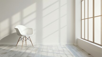 Canvas Print - Minimalist interior design with a white chair and large windows.