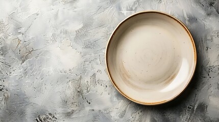 Poster - Empty round ceramic plate on a light texture background Kitchen utensils : Generative AI