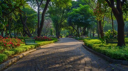 Poster - Panorama public park with clipping path : Generative AI