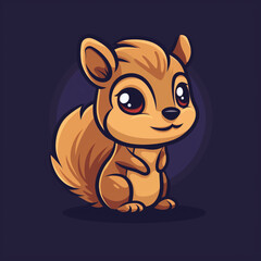 Wall Mural - cartoon squirrel sitting on the ground with a dark background