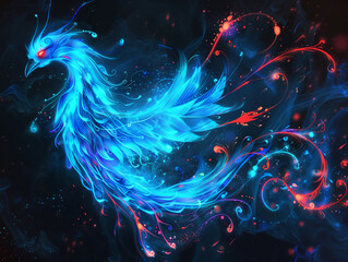 Wall Mural - a close up of a blue bird with red and blue swirls