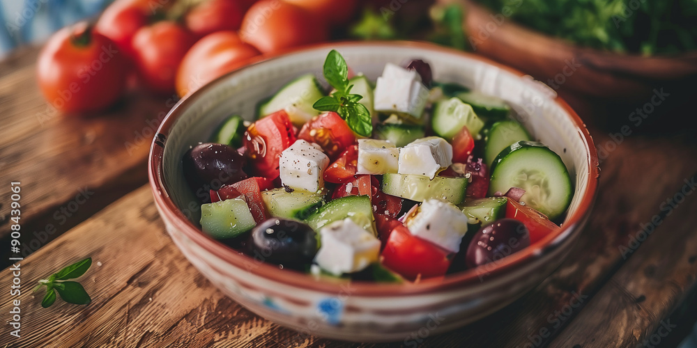 Mediterraner Salat. Griechischer Bauernsalat mit Schafskäse Oliven ...