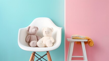 Wall Mural - a infant accessories on white modern chair isolated on colorful background