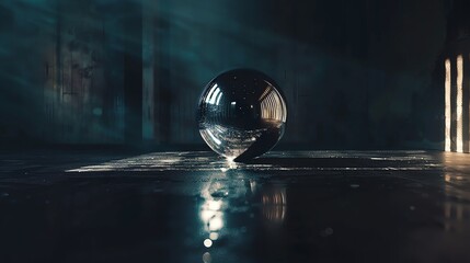 Canvas Print - A glass orb sits in the middle of a darkened room.