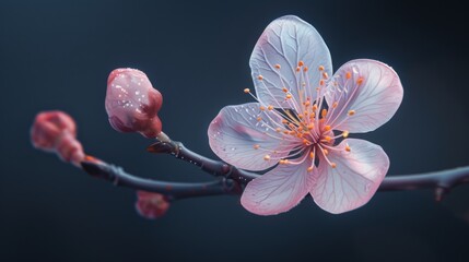 Poster - Delicate Pink Blossom with Water Droplets