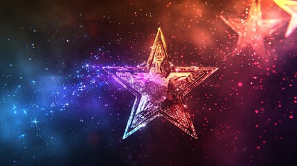 Canvas Print - a sparkling gold star against a dark blue, pink and orange background.
