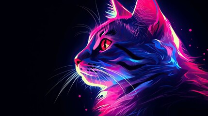 Wall Mural - Cat. Abstract, neon portrait of a cat looking forward .