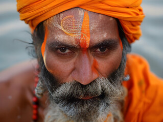 Wall Mural - A Hindu devotee in traditional dress takes part in the Kumbh Mela religious festival.