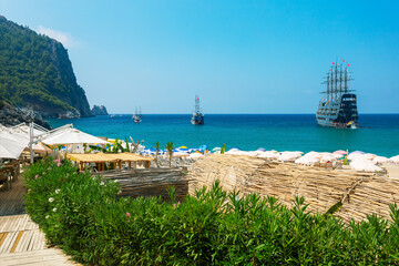 Sticker - Beautiful view of Kleopatra beach in Alanya, Turkey. The coastal city is a popular tourist destination in Turkey.