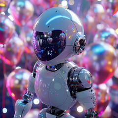 Wall Mural - Robot birthday poster wallpaper. Created by AI generated