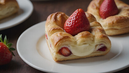 Sticker - strawberry danish pastry on a plate