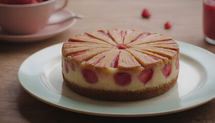 rhubarb cake on a plate