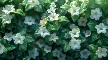 Wall Mural - White Flowers in a Lush Green Bush