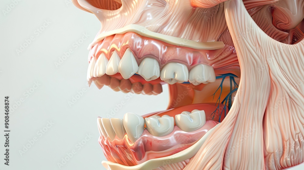 Tooth Muscular Detailed anatomical model of human jaw and teeth showing muscles and ...