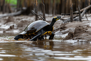 Sticker - there is a turtle that is walking in the water