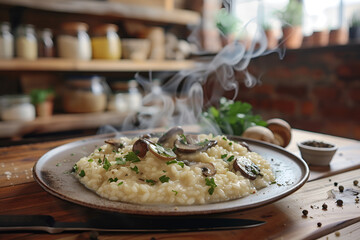 Wall Mural - there is a plate of food with mushrooms and sauce on it