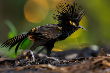 Wall Mural - there is a bird with a mohawk on its head standing on the ground