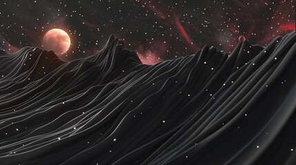 Wall Mural - there is a very large red moon in the sky over a mountain