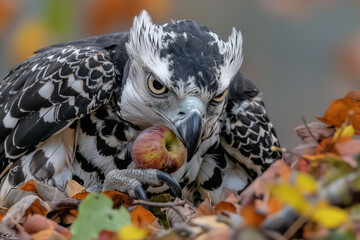 Wall Mural - there is a bird that is eating a fruit in the leaves