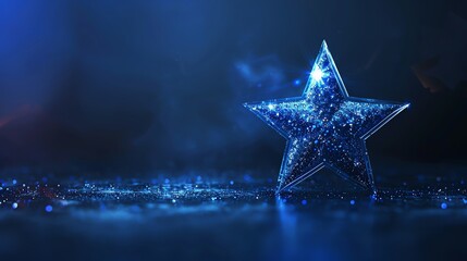 a shiny blue star sitting on a glittery surface.
