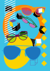 Poster - Sunglasses geometrical graphic retro theme background. Minimal geometric elements. Vintage abstract shapes vector illustration.