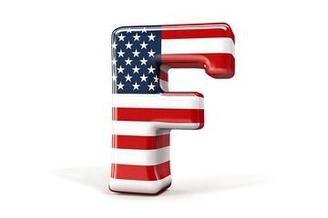 Letter F stars and stripes american flag lettering font. 3D Rendering