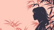 © Art Resources - Chinese minimalism illustration, silhouette portrait of a woman with medium-length hair, flat illustration Chinese figure illustration on cool blush background, bamboo leaves, empty copy space