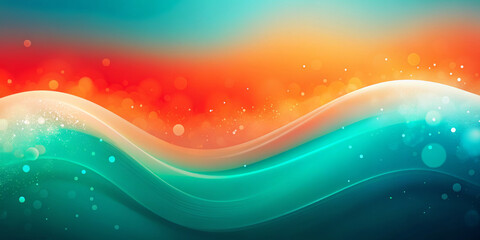 Wall Mural - Vibrant waves of teal and orange blend seamlessly, creating a captivating and dynamic gradient. Bokeh lights sparkle throughout, adding a sense of depth and motion with copy space.AI generated.