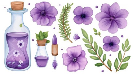 Poster - Delicate watercolor collection of lavender and floral elements, perfect for cosmetic packaging or beautythemed designs.