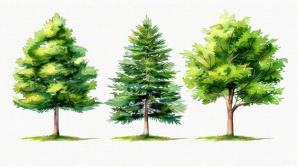 Canvas Print - Beautiful watercolor illustration of pine and linden trees, perfect for nature lovers and art enthusiasts alike. A serene depiction