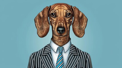 Wall Mural - A charming handdrawn dachshund dressed in a stylish striped suit, perfect for dog lovers and fashion enthusiasts alike