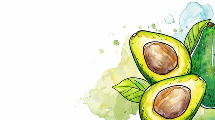 Wall Mural - Vibrant watercolor sketch of fresh avocados, perfect for ecofriendly designs, banners, and health promotions.