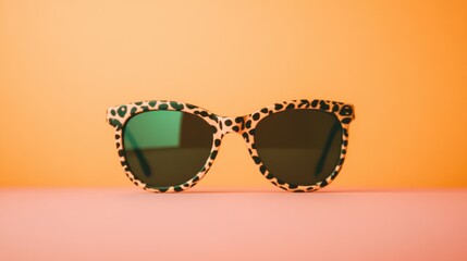 Wall Mural - Leopard print sunglasses rest on a soft light surface, showcasing their unique design under bright lighting