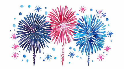 Poster - Bright and vibrant handpainted fireworks illustrations, perfect for adding festive flair to any project or celebration.