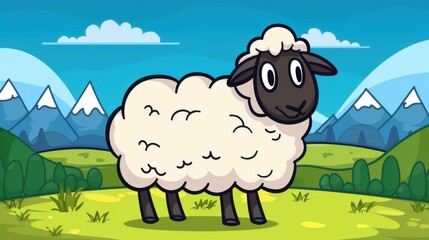 Canvas Print - Adorable cartoon sheep with big eyes and a fluffy coat, perfect for adding charm to your projects and designs.