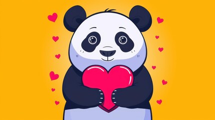 Sticker - Adorable cartoon panda celebrating Valentines Day with hearts and charm, perfect for kids artwork and sweet designs.