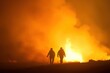 © WhimsyCreative - Firefighters Battling Intense Blaze at Night in an Eerie, Fiery Landscape
