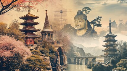 Collage asian culture and religion