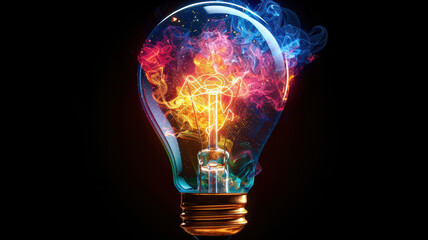 Wall Mural - Colorful Lightbulb with Vibrant Flames