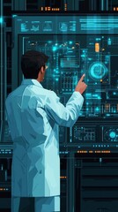 Fototapete - Scientist analyzing data on futuristic interface.