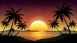© arri - Silhouette of Palm Trees Against a Sunset Over a Calm Ocean