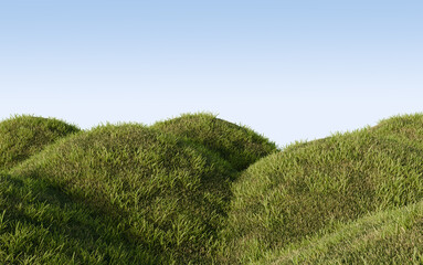 Wall Mural - Hills with grass Under Blue Sky. 3D rendering.