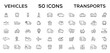 © Artex - Travel and Transport line icon set. Containing car, bike, plane, train, bicycle, motorbike, bus and scooter icons. Transportation Simple line icon collections