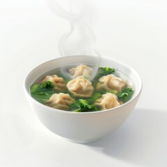 Wall Mural - A bowl of soup with dumplings and greens