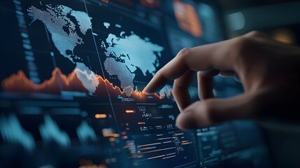 Futuristic Digital Data Analytics Dashboard with Global Financial Visualization